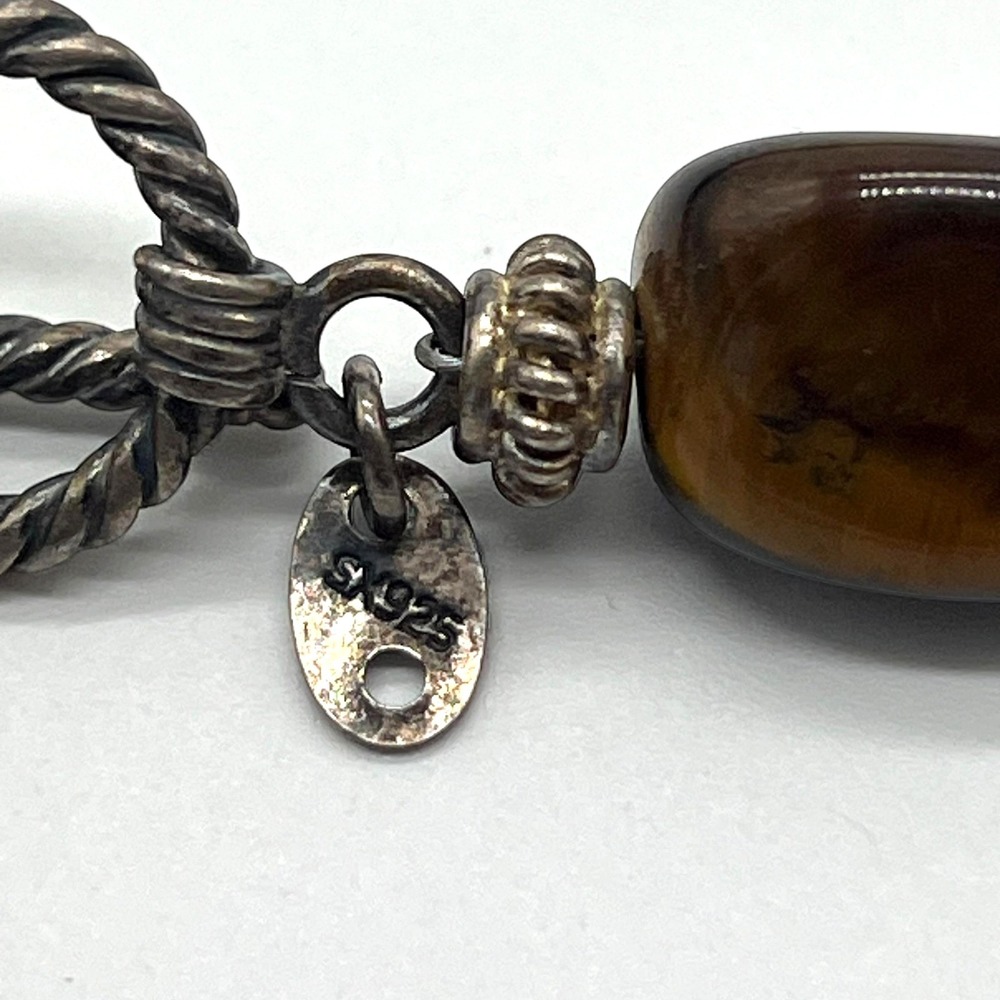 Vintage Tiger's Eye Necklace Marked SX 925 Sterling Silver Gemstone Toggle Clasp - Picture 10 of 16